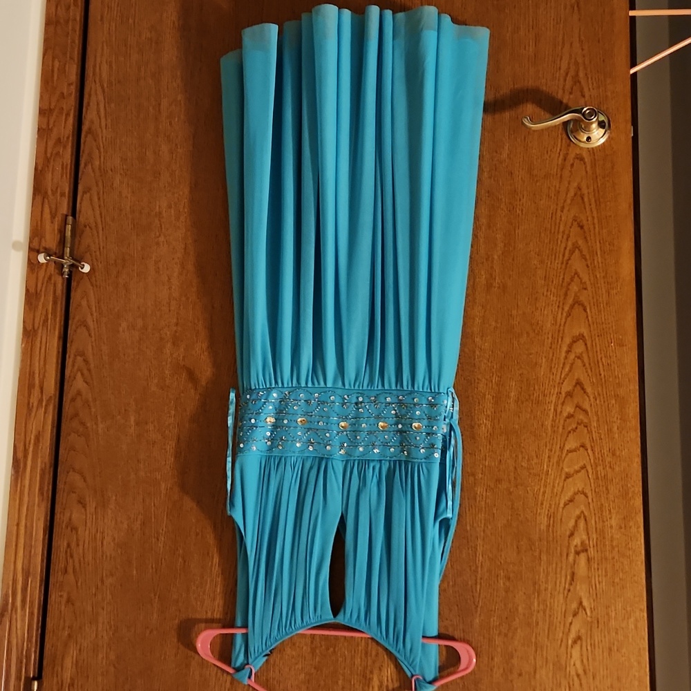Beautiful teal dress length dress with embolishments under chest